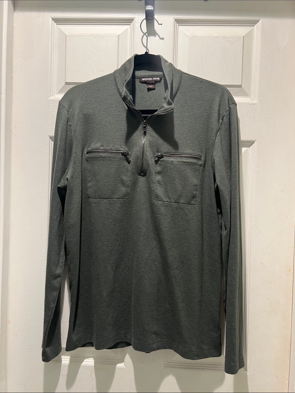 Michael Kors Men's Gray Quarter-Zip Pullover with Zip Chest Pockets